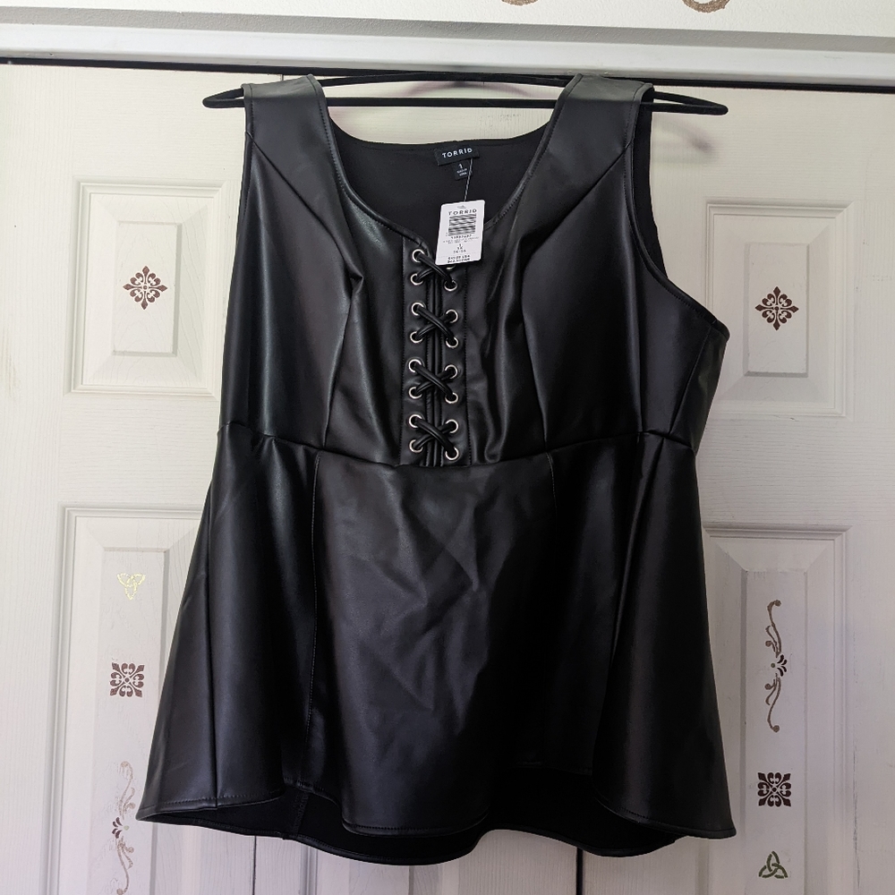 Torrid Black Pleather Sleeveless Top NEW